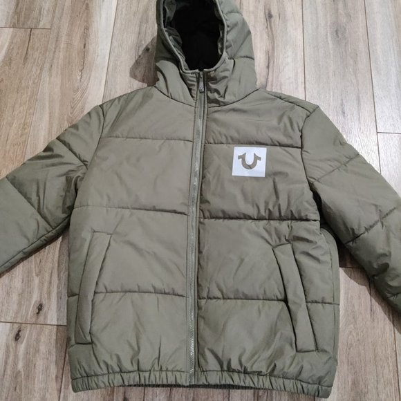 Brand New with Tag ~ True Religion Hooded Puffer Jacket Olive Green size Large - Picture 6 of 12
